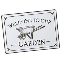 Welcome guests to your garden in style with our elegant Metal Welcome Sign, 