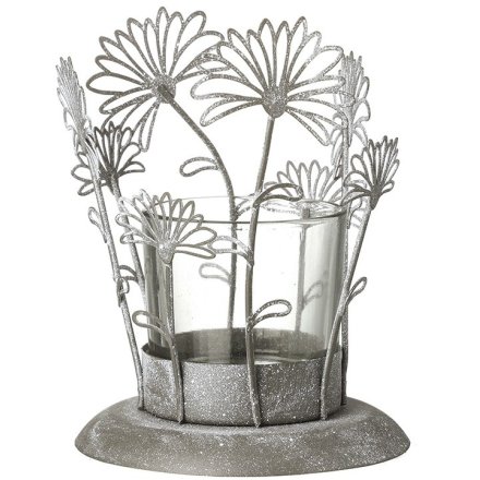 White Floral T-light Holder, 12.5cm 