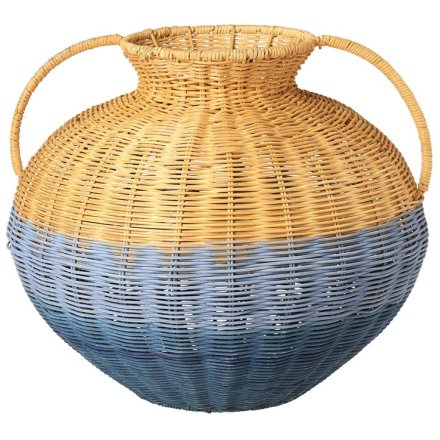 Rattan Pot with Handles Blue Stripe, 35cm 