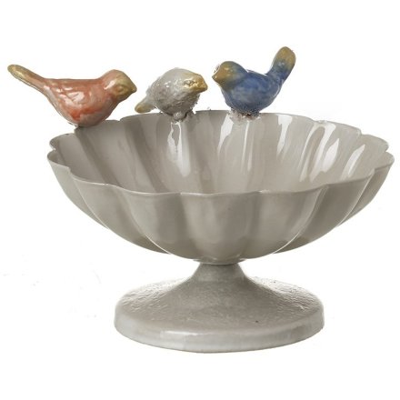 Grey Bowl with Birds Perched on Side, 14.8cm 