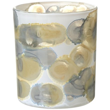 Grey & Yellow Patterned T Light Holder, 8cm 