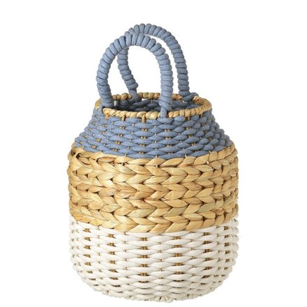 Blue & White Rope Storage Basket w Handles, 46cm 