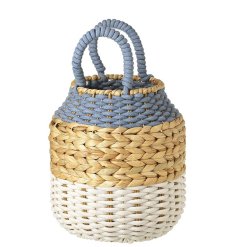 Organize in style with our Blue and White Wicker Rope Basket, the perfect storage solution for any room in your home!