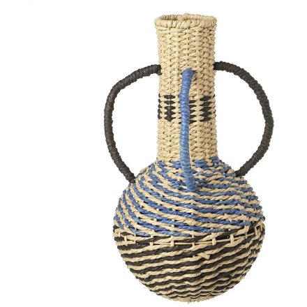 Patterned Round Rope Vase With Handles, 38cm 