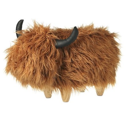 Wooden Highland Cow Yak Stool, 65cm 