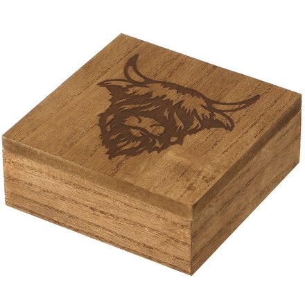 SM Wooden HIghland Cow Storage Box, 12cm 