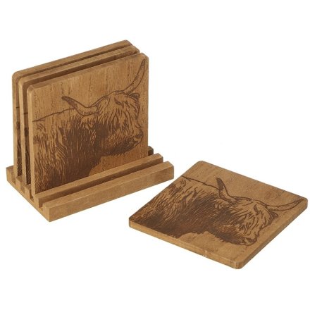 Highland Cow Coaster Set, 11cm