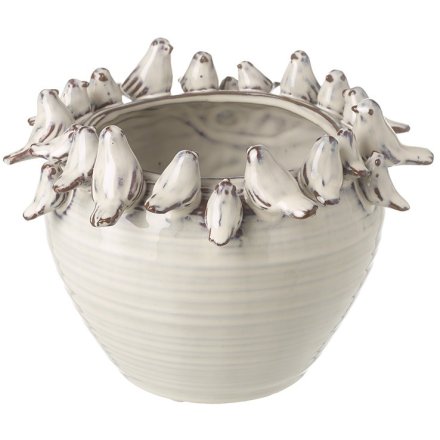 Bird Topped Reactive Glaze Pot, 19.5cm