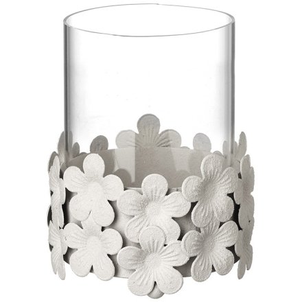 White Flower Base Tea light Holder 14cm 
