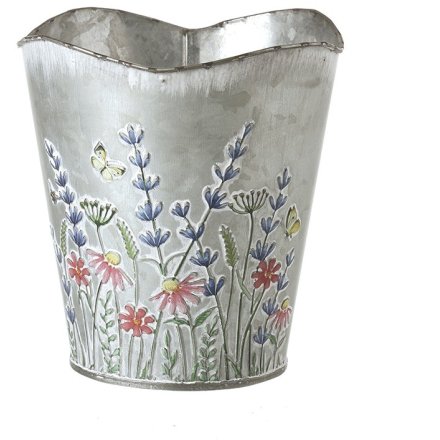 Metal Planter with Butterfly & floral Design, 14.5cm 