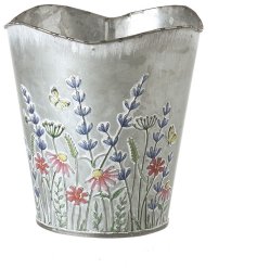 Adorn your plants with a stylish butterfly and flower motif metal pot. 