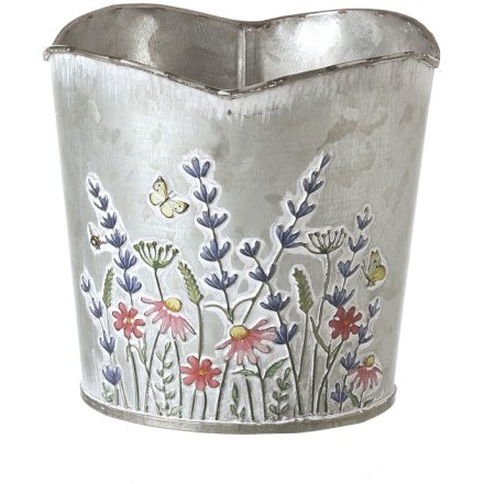Small Floral Metal Pot Planter, 11.5cm 
