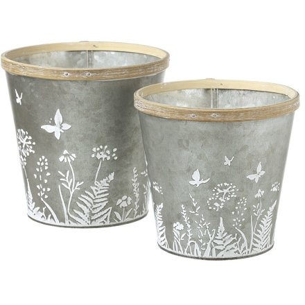 S/2 Metal  Butterfly & Flower Design Planter 