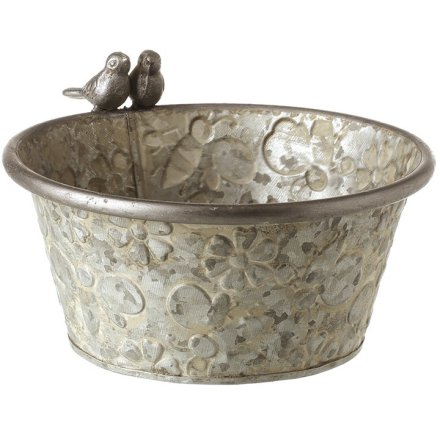 Metal Pot With Bird Deco, 21cm 