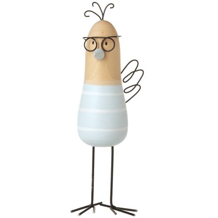 Standing Wooden Bird With Glasses, 14.5cm 