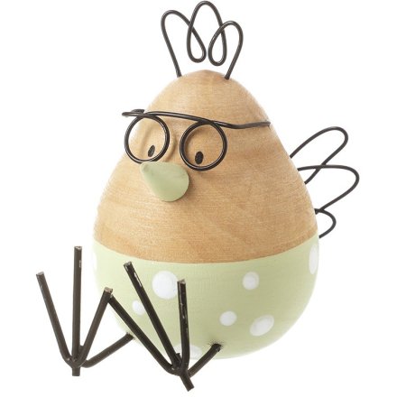 Sitting Bird In Metal Glasses, 6.5cm 