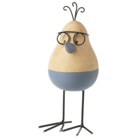 Standing Bird In Metal Glasses, 9.5cm 