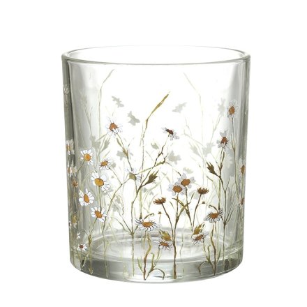 Flower Glass T Light Holder, 10cm 