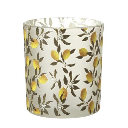 Small Glass Lemon T Light Holder, 8cm 