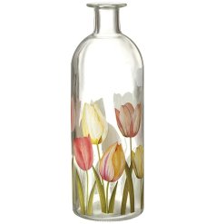 Bring the beauty of nature into your home with our Small Decorative Tulip Glass Bottle.