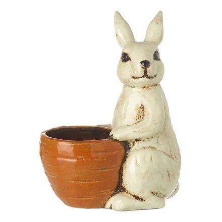 Pottery Bunny With Carrot Pot, 24cm 