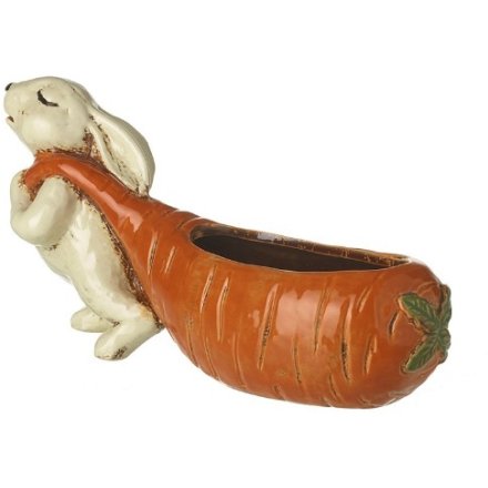 Rabbit Pulling Carrot Pot Deco, 27cm 