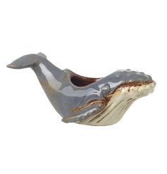 Add a touch of the sea to your space with the petite Whale Planter.