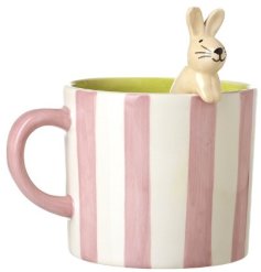 Kick off your day with our adorable Pink Stripe Rabbit Mug.