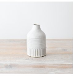 Elegant tall neck white soma vase with charming design, perfect for adding a touch of sophistication to any space.