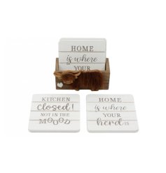 Enhance your home with a rustic touch using this adorable set of 4 coasters.