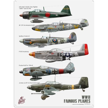 WW2 Famous Planes Metal Sign, 20cm 