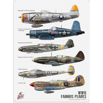 WW2 Famous Planes Metal Sign, 20cm 