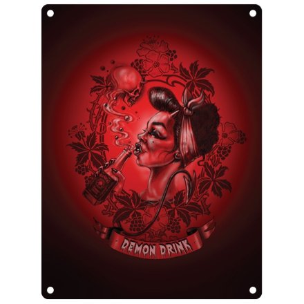Demon Drink Metal Sign, 20cm 