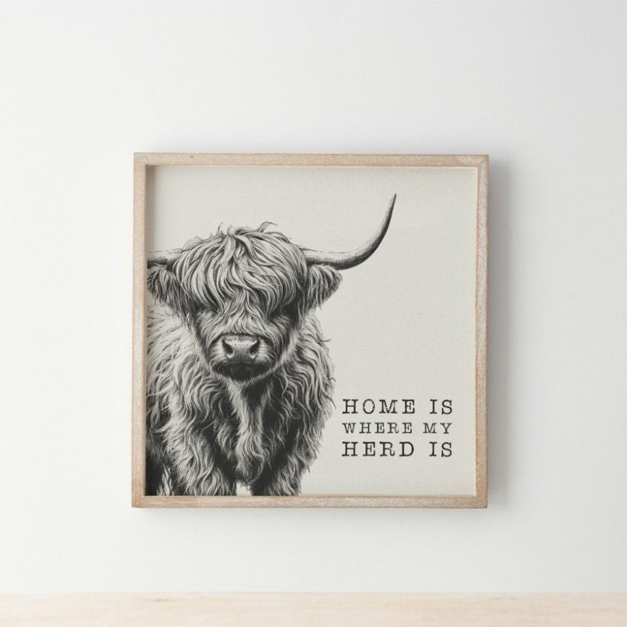 Highland Cow Rustic Frame, 25cm