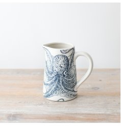 Infuse coastal charm into your decor with a white jug featuring a finely-detailed Octopus design. Perfect for any home