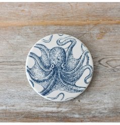 Laced with gorgeous blue tentacles, this round Octopus coaster 