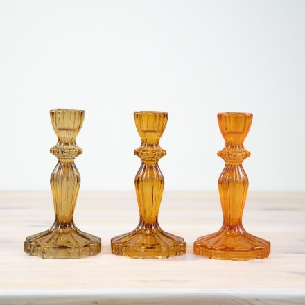 3/A Coloured Glass Candle Holder, 15.8cm 
