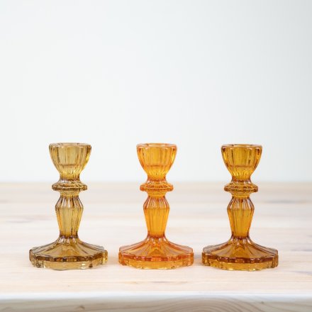 3/A Ochre Pillar Candle Holders, 11cm 