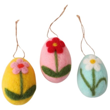 3/A Wool Hanging Flower Egg, 6cm 