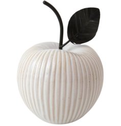 a cahrming apple decoration in white with a black leaf
