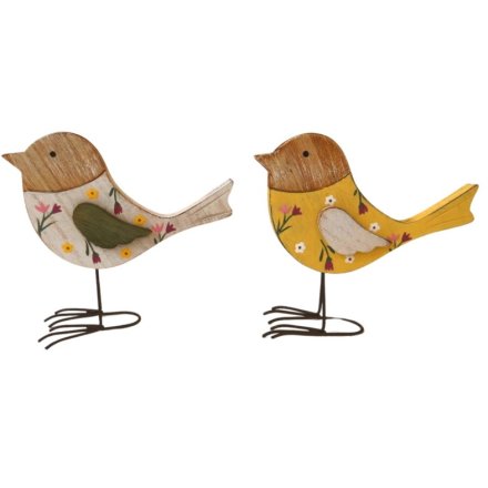 12cm Wooden Spring Bird Decor 2/A 