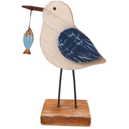 Standing Seagull Holding Fish, 19cm