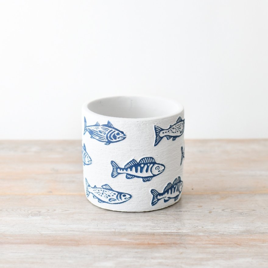 Blue Fish Design Planter, 14cm  