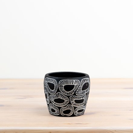 black and white patterned planter 
