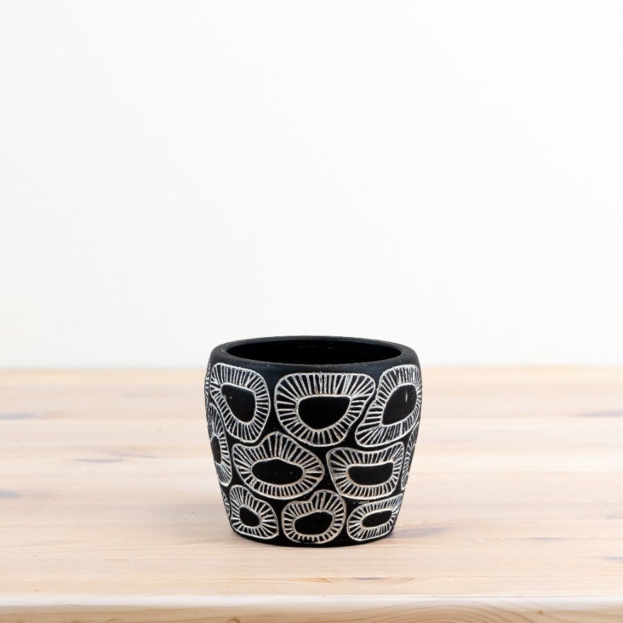 Chic black & white planter with stylish pattern, perfect for adding a pop of design to your home décor! 