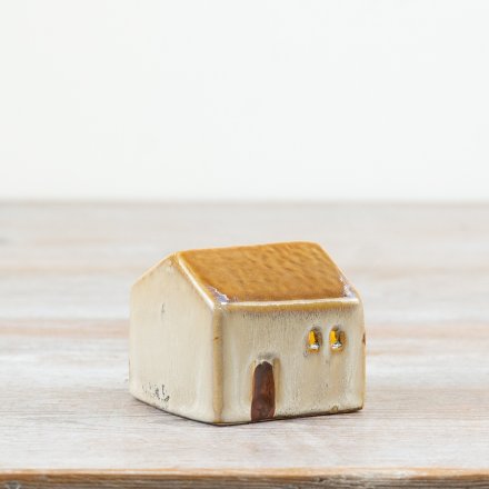 Ceramic Light-Up House with Beige Roof