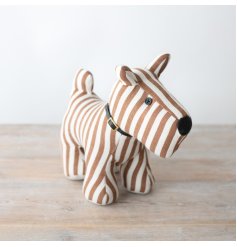 charming broen and white stripped dog design doorstop