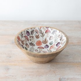 Add a touch of charm to your decor with a wooden bowl featuring a stunning autumn motif. Unique and stylish.