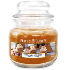 Experience the delightful aroma of caramel with Prices Candle's Delight Jar.