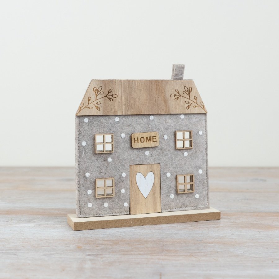 Add a charming touch to your home with this adorable grey felt house decor.